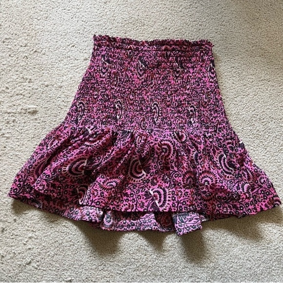 A.L.C. Kade Smocked Silk Mini Skirt Size: 4 - Picture 3 of 9